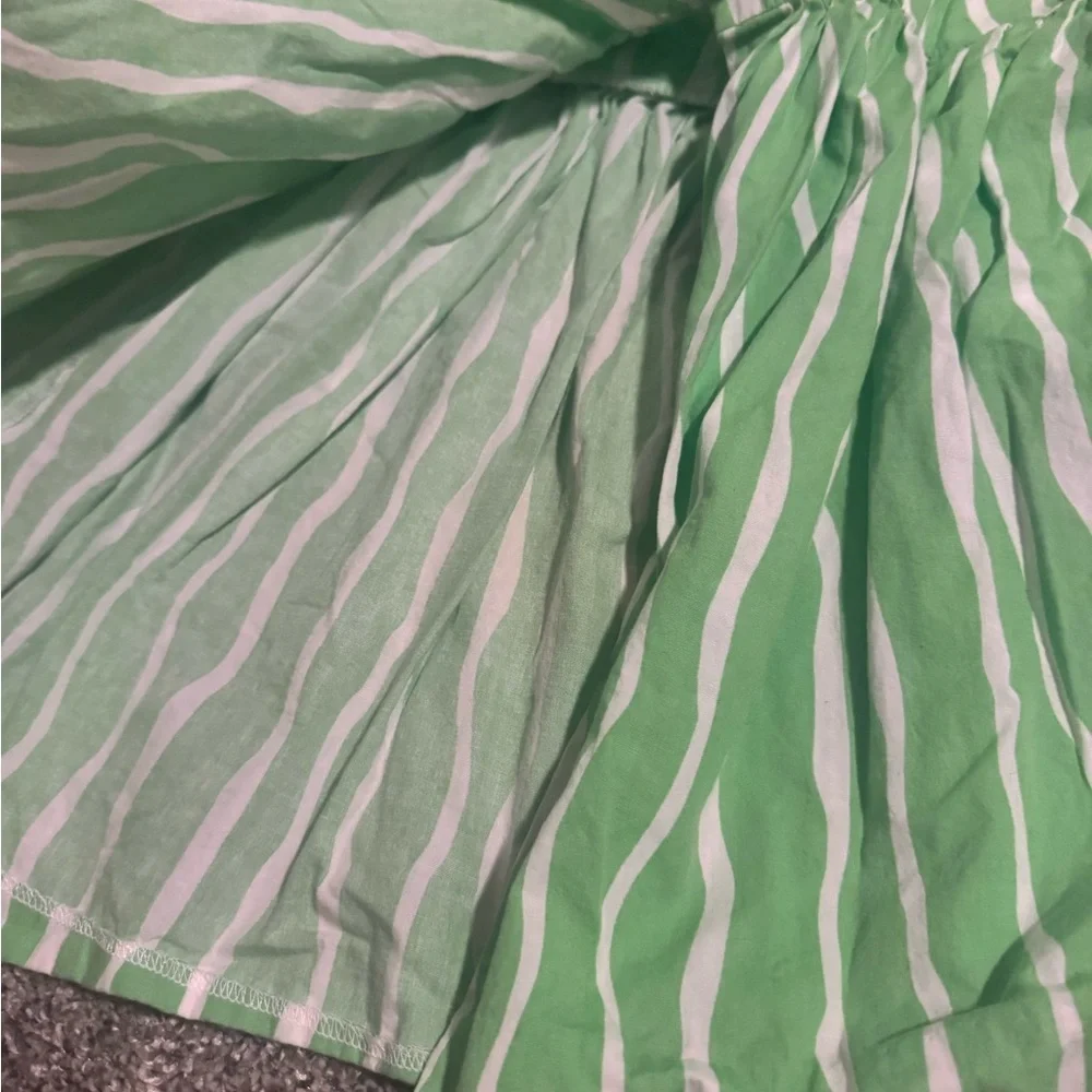 Marmaletta Green and White Striped Smoked Kids Dress